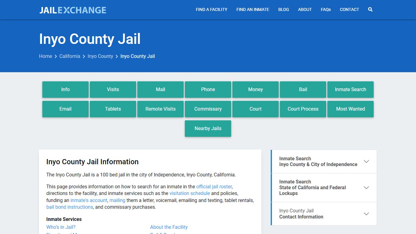 Inyo County Jail, CA Inmate Search, Information - Jail Exchange