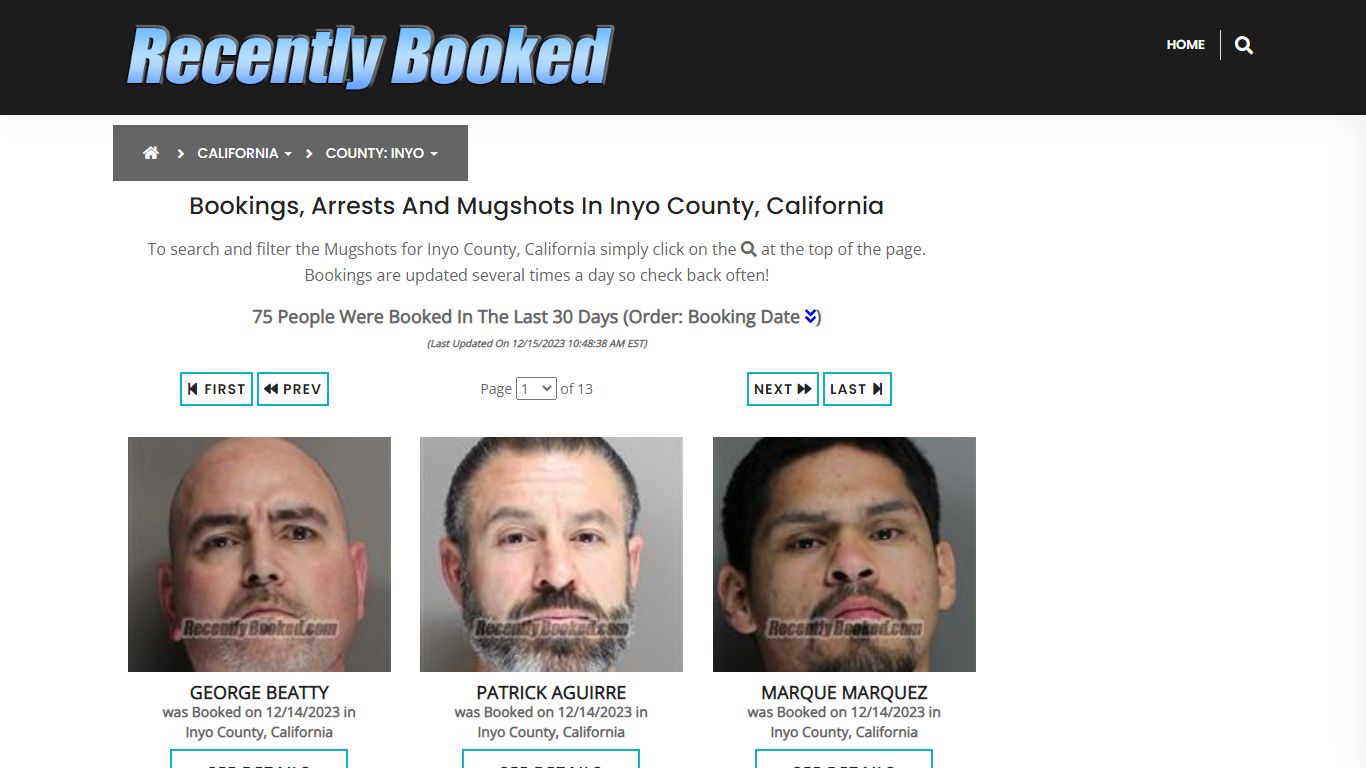 Recent bookings, Arrests, Mugshots in Inyo County, California