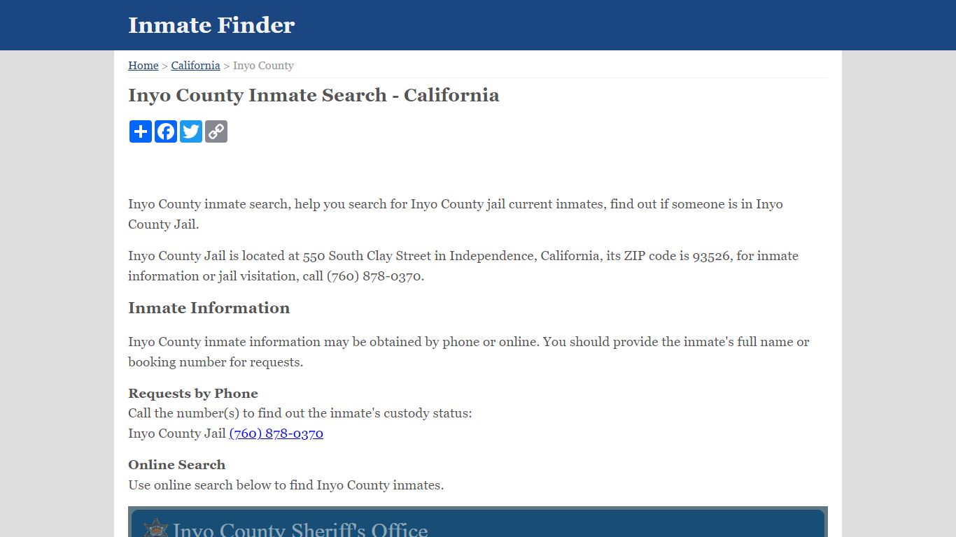 Inyo County Inmate Search - California